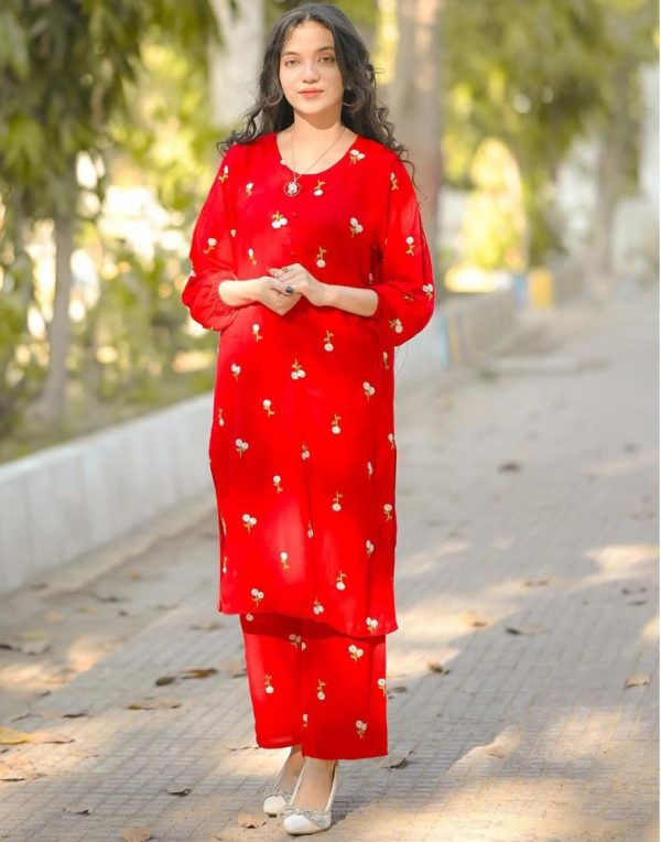 2 Pcs Petal Embroidery Stitched Suit Party Wear - Shezlin Bazaar