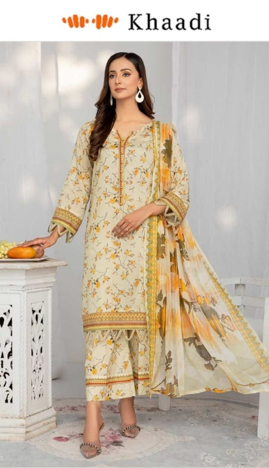 Khaadi 3 Piece Digital Printed Lawn Unstitched Suit New Collection 2025 - Shezlin Bazaar