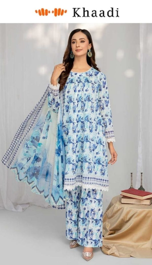 Khaadi Brand 3 Piece Digital Printed Lawn Unstitched Suit New Collection 2025 - Shezlin Bazaar