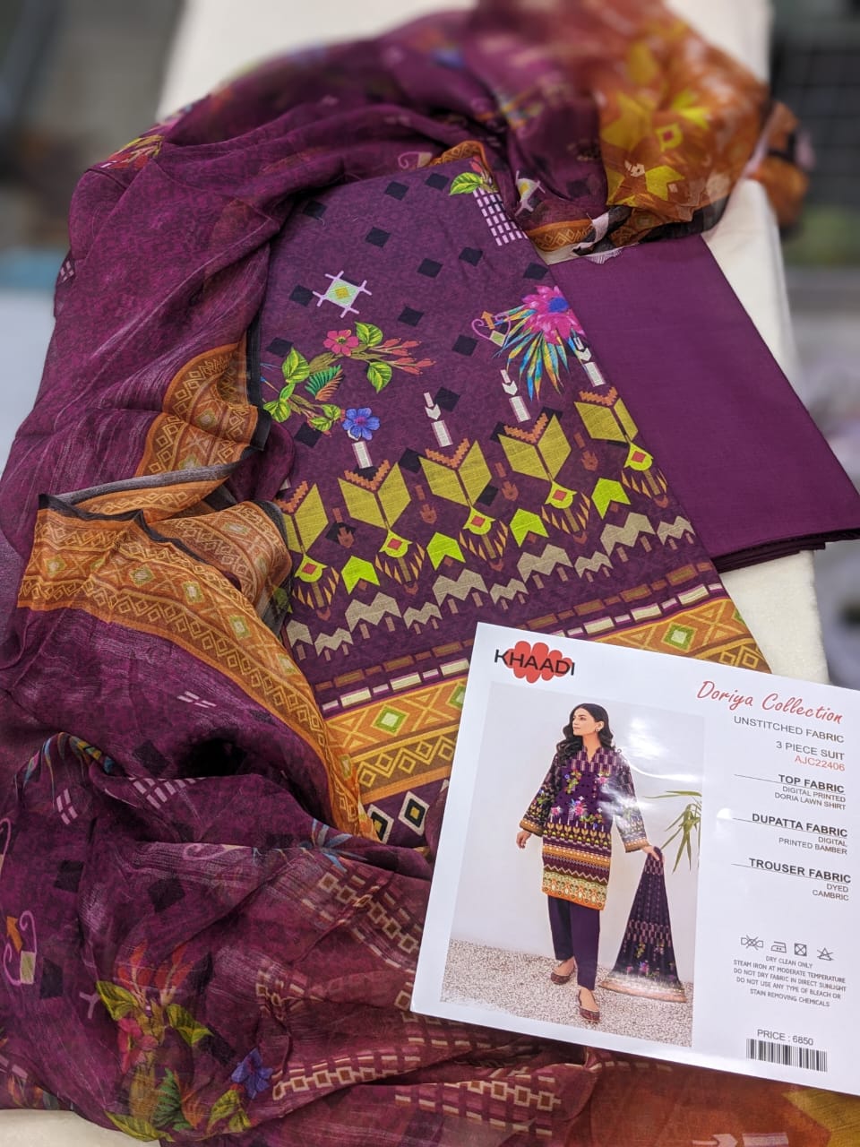 Khaadi Doriya Collection 3 Pcs Lawn | Unstitched Fabric Casual Wear - Shezlin Bazaar