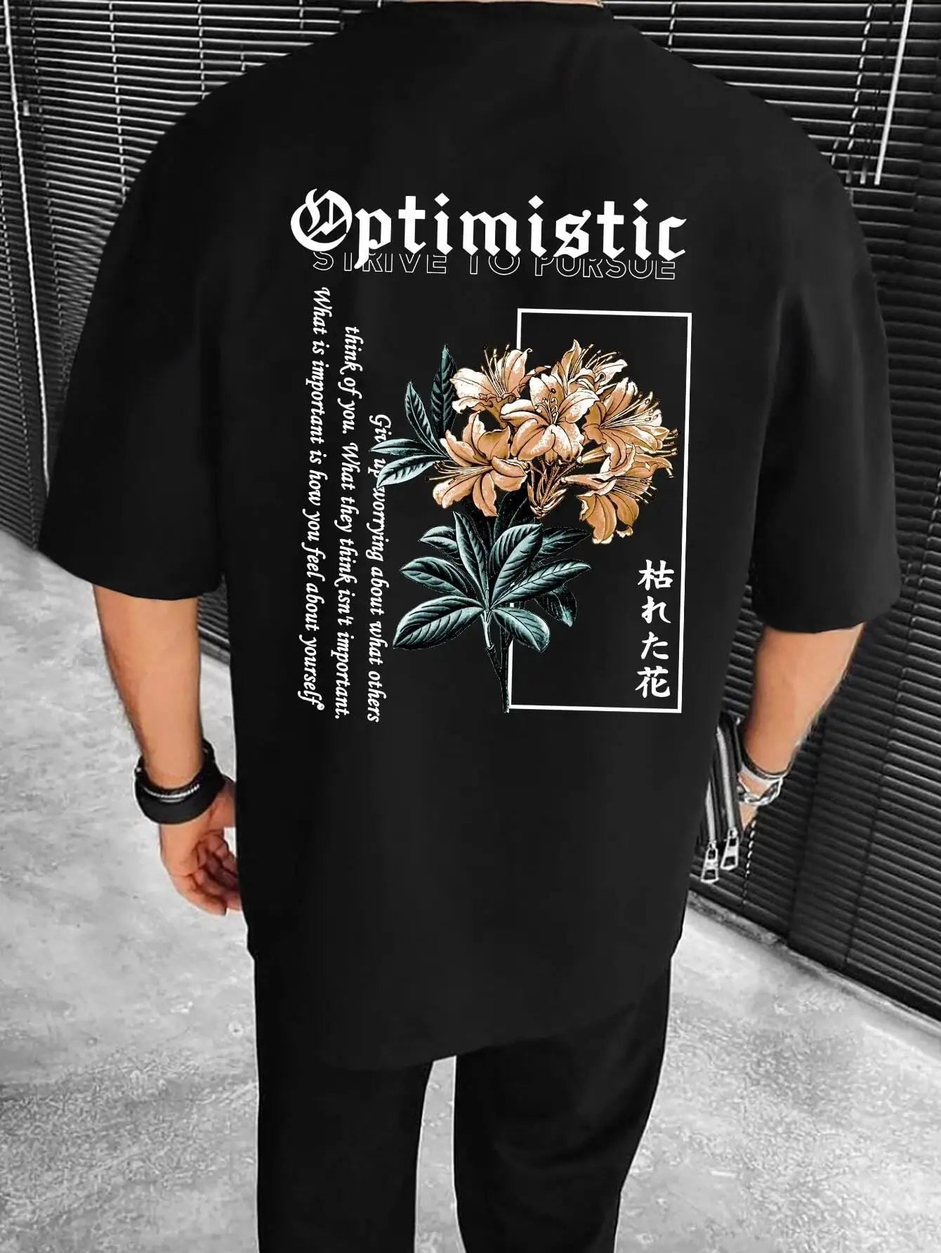 Optimistic Strive To Porsue Harajuku Flower Printing Male Tshirt Oversized Loose T Shirts Cotton T Shirts Breathable T-Shirts - Shezlin Bazaar