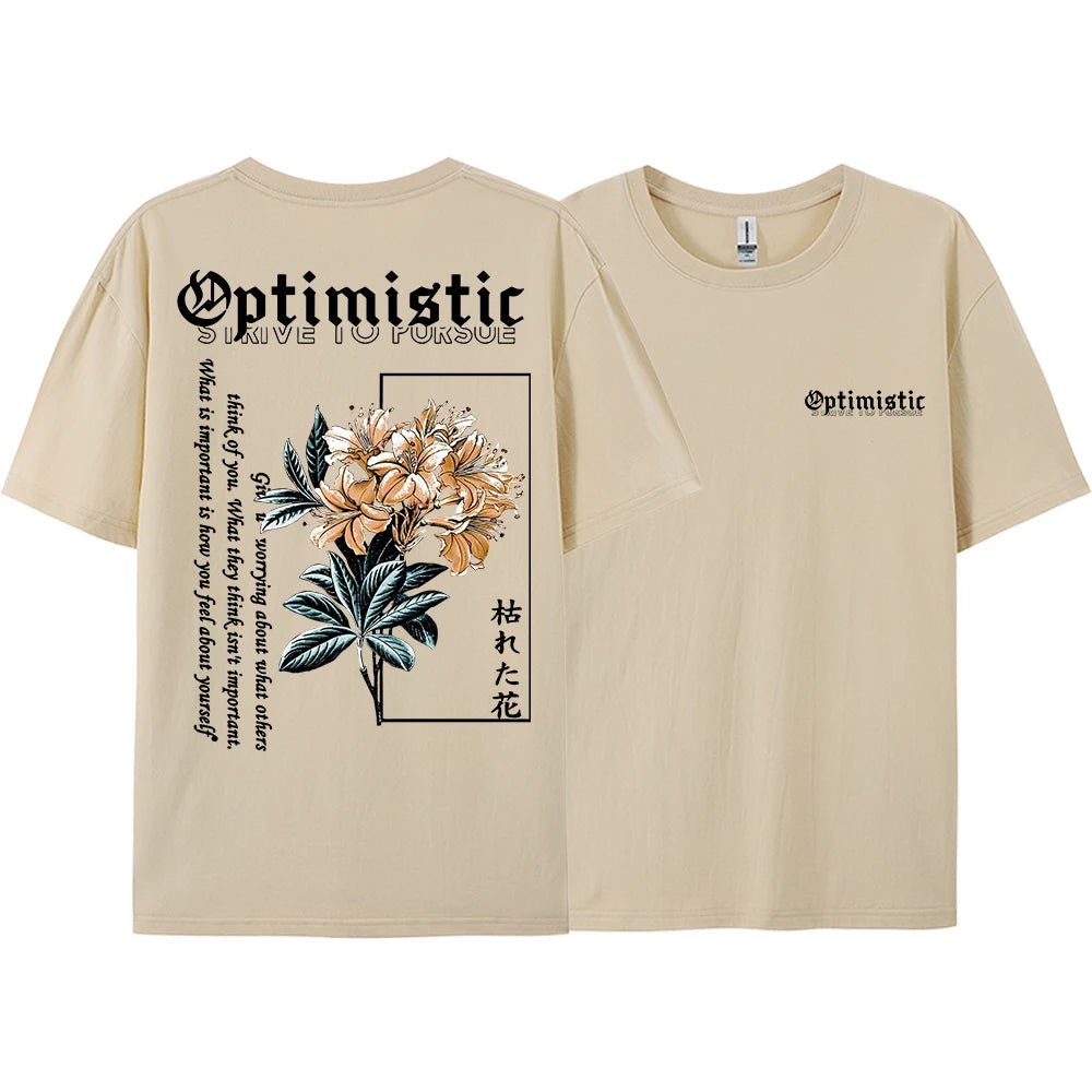 Optimistic Strive To Porsue Harajuku Flower Printing Male Tshirt Oversized Loose T Shirts Cotton T Shirts Breathable T-Shirts - Shezlin Bazaar