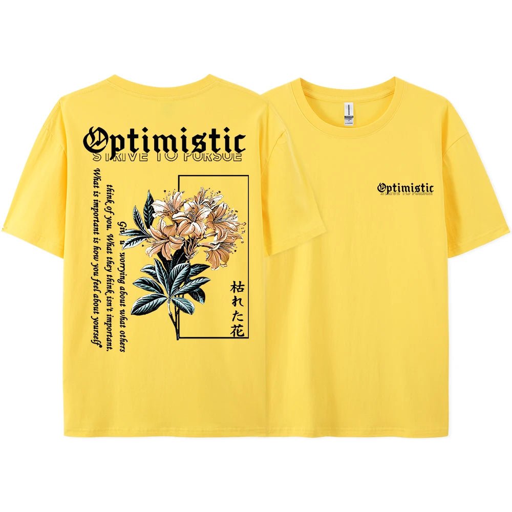 Optimistic Strive To Porsue Harajuku Flower Printing Male Tshirt Oversized Loose T Shirts Cotton T Shirts Breathable T-Shirts - Shezlin Bazaar