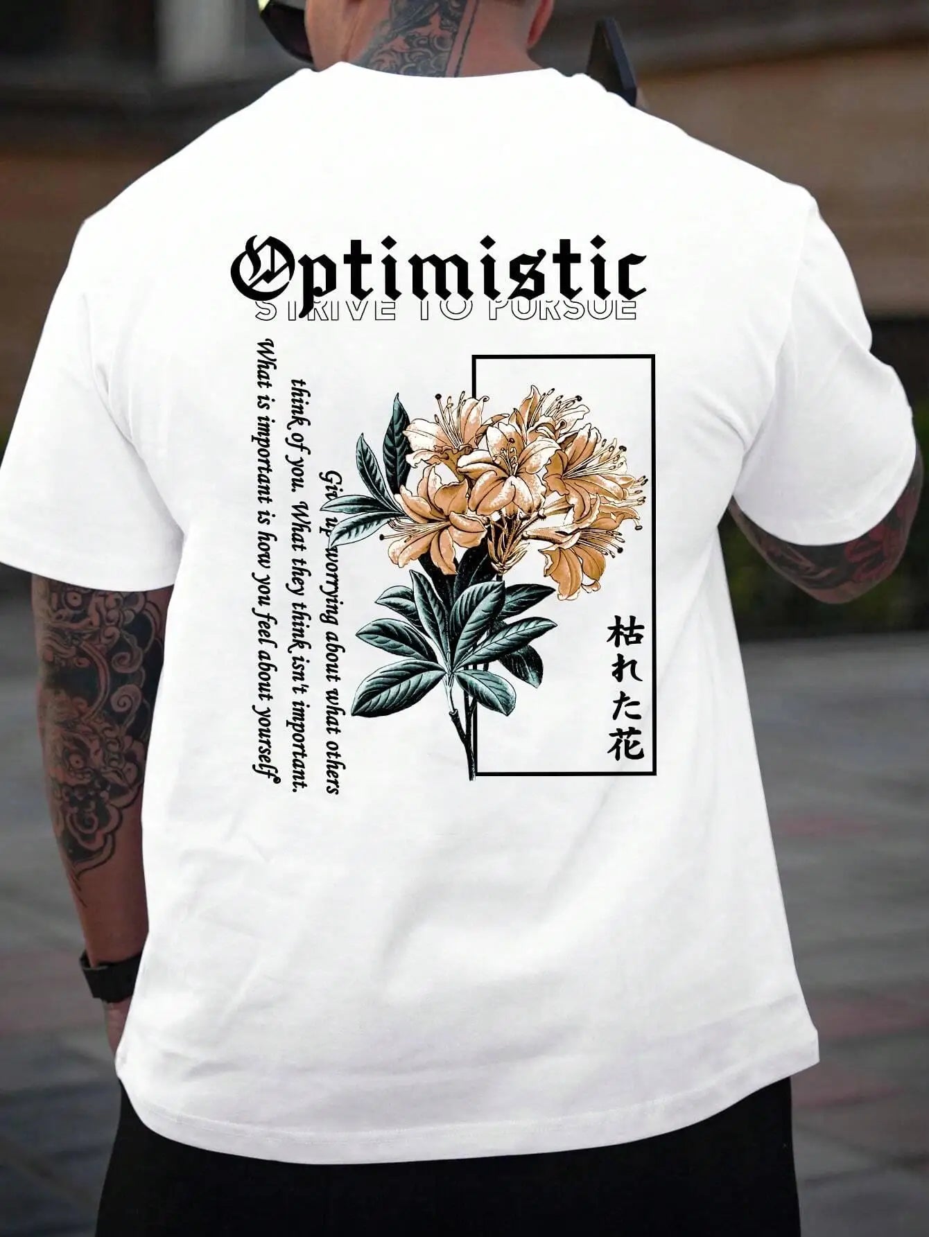 Optimistic Strive To Porsue Harajuku Flower Printing Male Tshirt Oversized Loose T Shirts Cotton T Shirts Breathable T-Shirts - Shezlin Bazaar