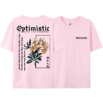 Optimistic Strive To Porsue Harajuku Flower Printing Male Tshirt Oversized Loose T Shirts Cotton T Shirts Breathable T-Shirts - Shezlin Bazaar