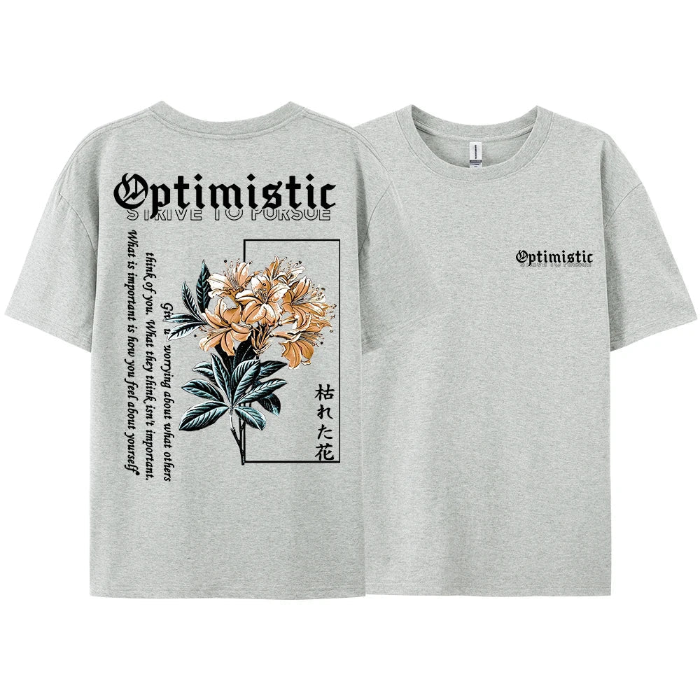 Optimistic Strive To Porsue Harajuku Flower Printing Male Tshirt Oversized Loose T Shirts Cotton T Shirts Breathable T-Shirts - Shezlin Bazaar